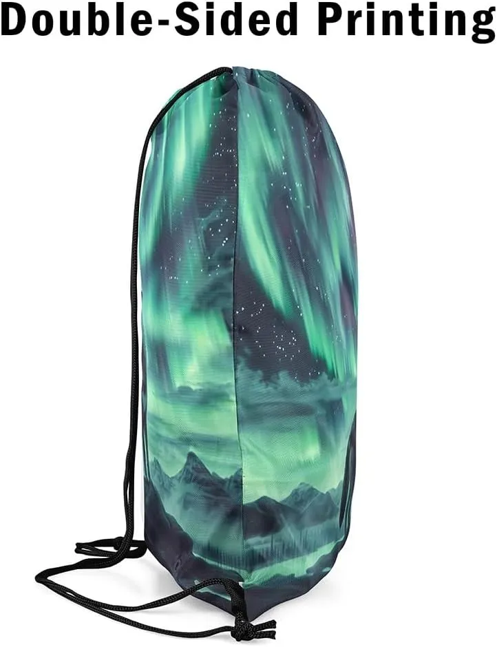 Erosebridal Howling Wolf Drawstring Bags,Northern Lights Aurora Drawstring Backpack,Fantasy Dreamy Starry Sky Draw String Back Bag,Wolves Wildlife Safari Animal String Backpack,13x15.7