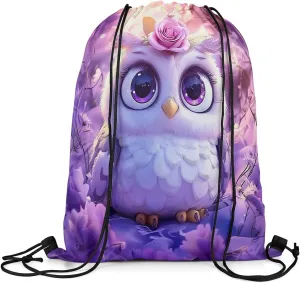 Erosebridal Kawaii Owl Drawstring Backpack 13x15.7, Cute Safari Flowers Foldable Drawstring Bags, Animals Wildlife Printed Draw String Back Bag For Sport Gym, Pink White Florals String Backpack