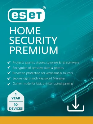 ESET Home Security Premium | Antivirus | 2025 Edition | 10 Devices | 1 Year| Password Manager | Privacy Protection | Ransomware | Anti-Theft | Digital Download [PC/Mac/Android]