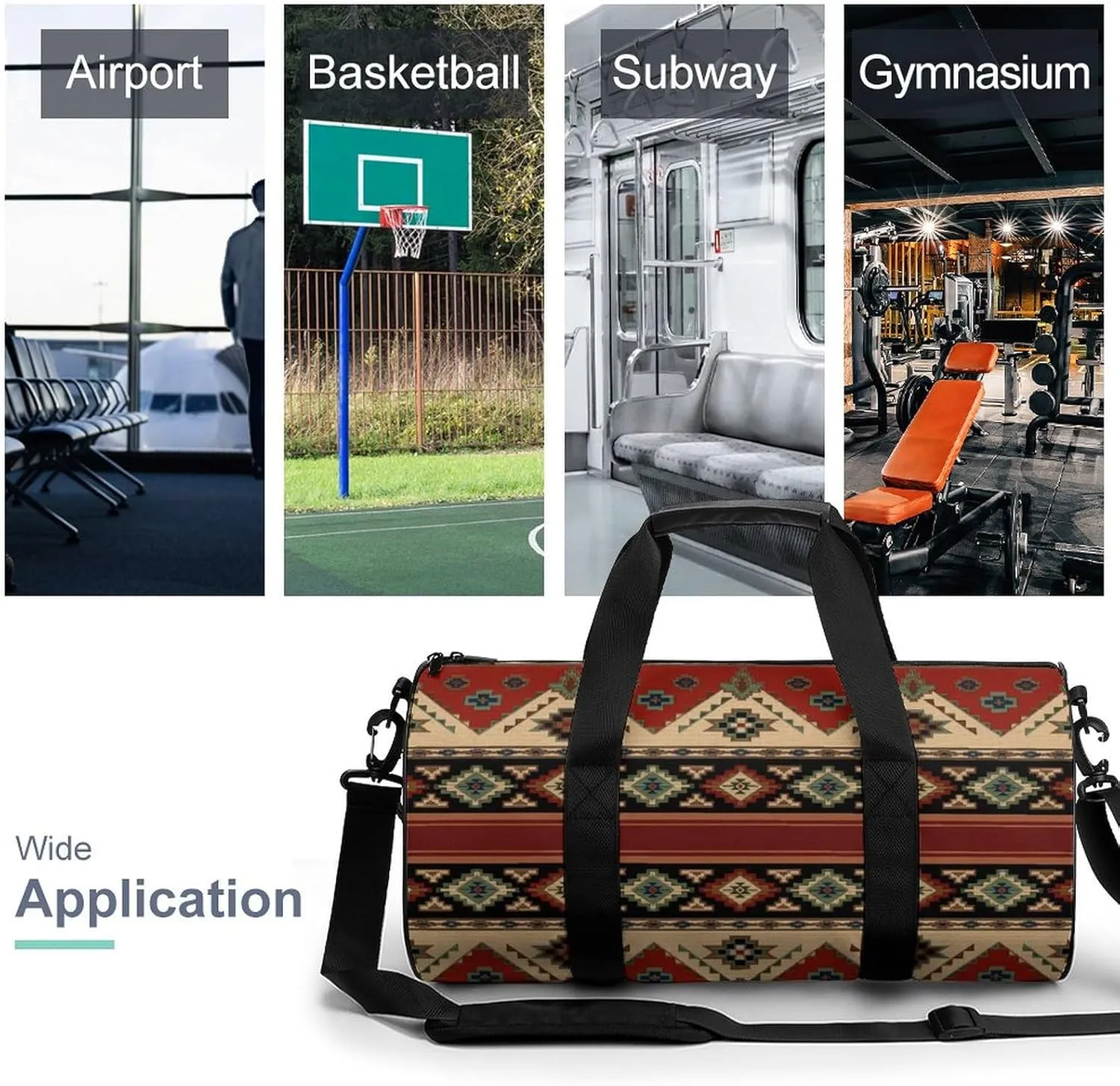 Ethnic Aztec Indiana Western Southwest Retro Vintage Pattern.png Large Capacity Cylindrical Fitness Bag, Hand-held Fitness Bag