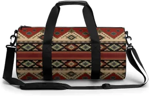 Ethnic Aztec Indiana Western Southwest Retro Vintage Pattern.png Large Capacity Cylindrical Fitness Bag, Hand-held Fitness Bag