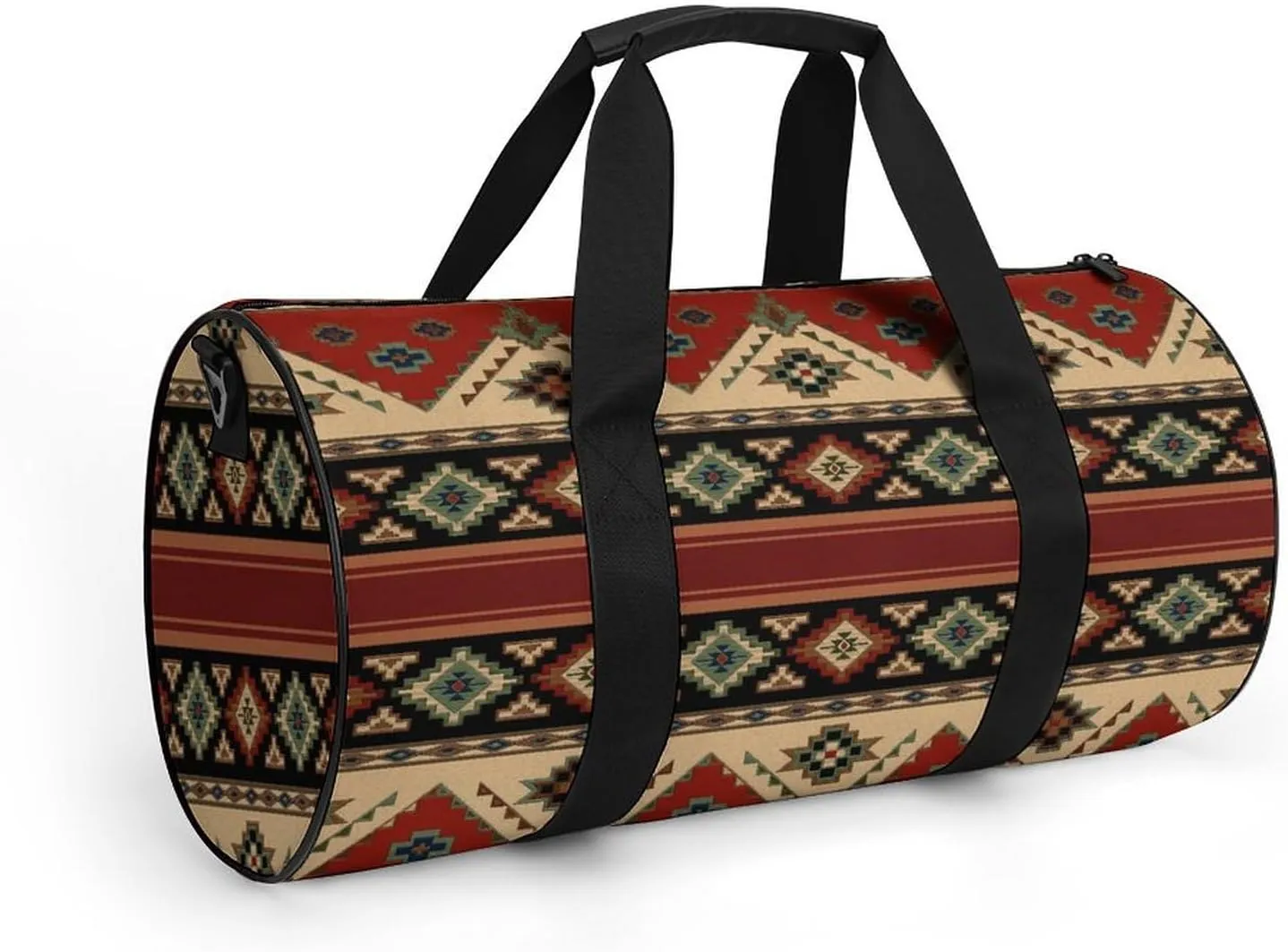 Ethnic Aztec Indiana Western Southwest Retro Vintage Pattern.png Large Capacity Cylindrical Fitness Bag, Hand-held Fitness Bag