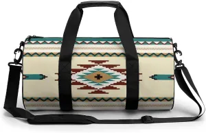 Ethnic Indiana Southwest Western Tribal Aztec Green Large Capacity Cylindrical Fitness Bag, Hand-held Fitness Bag
