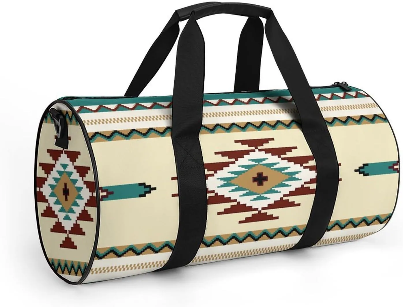 Ethnic Indiana Southwest Western Tribal Aztec Green Large Capacity Cylindrical Fitness Bag, Hand-held Fitness Bag