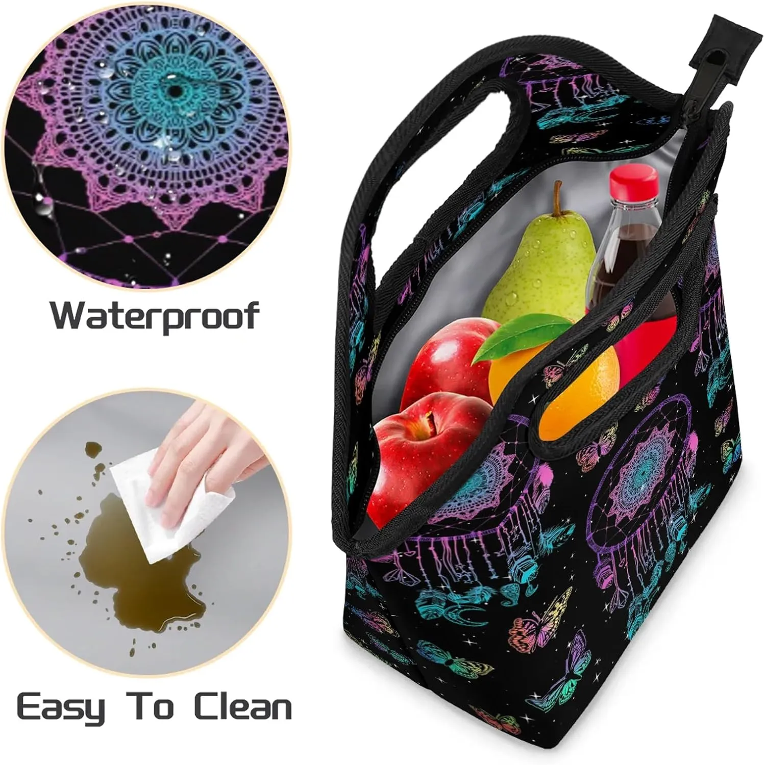 Ethnic Tribe Dreamcatcher Lunch Tote Bag Washable Reusable Insulated Lunch Box for Women Men Soft Lightweight Leakproof Lunch Tote Handbag for Work Offices Picnic Travel Beach