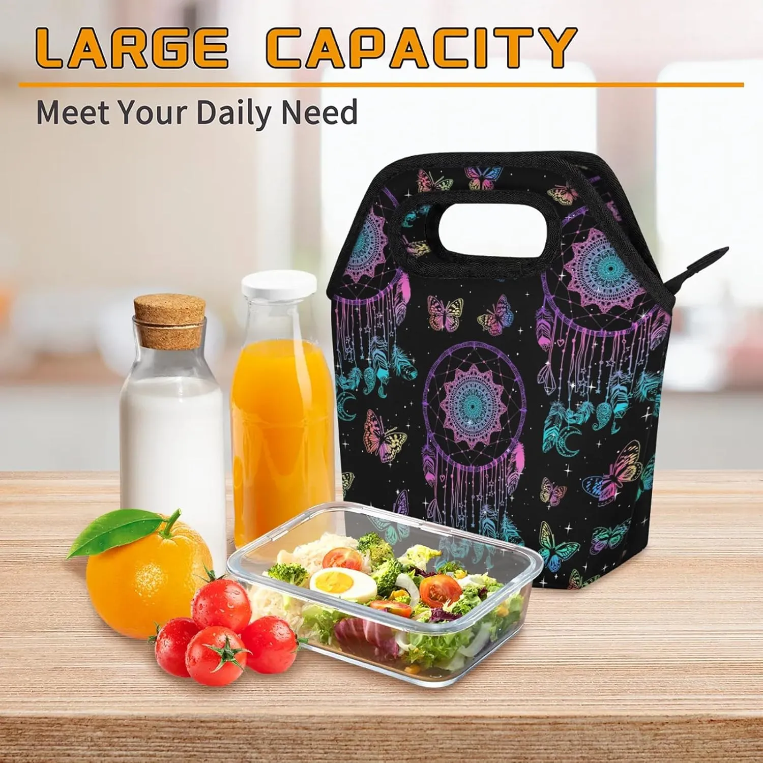 Ethnic Tribe Dreamcatcher Lunch Tote Bag Washable Reusable Insulated Lunch Box for Women Men Soft Lightweight Leakproof Lunch Tote Handbag for Work Offices Picnic Travel Beach