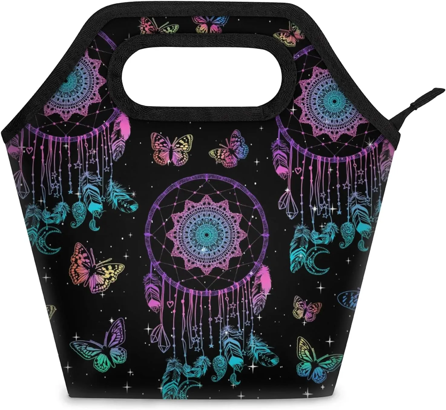 Ethnic Tribe Dreamcatcher Lunch Tote Bag Washable Reusable Insulated Lunch Box for Women Men Soft Lightweight Leakproof Lunch Tote Handbag for Work Offices Picnic Travel Beach