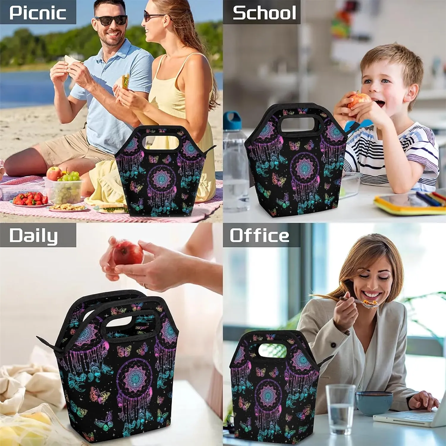 Ethnic Tribe Dreamcatcher Lunch Tote Bag Washable Reusable Insulated Lunch Box for Women Men Soft Lightweight Leakproof Lunch Tote Handbag for Work Offices Picnic Travel Beach