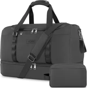 ETRONIK Duffle Bag for Men Women, Travel Bag with Shoe Compartment, Carry on Bags for Airplanes with Toiletry Bag, Weekender Overnight Bag for Gym Sports Trip, Grey
