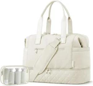 ETRONIK Weekender Bags for Women Travel, Personal Item Travel Bag with Shoe Compartment, Carry On Overnight Bag with Wet Pocket, Gym Duffel Bag for Travel, Sports, Weekend, Hospital Beige