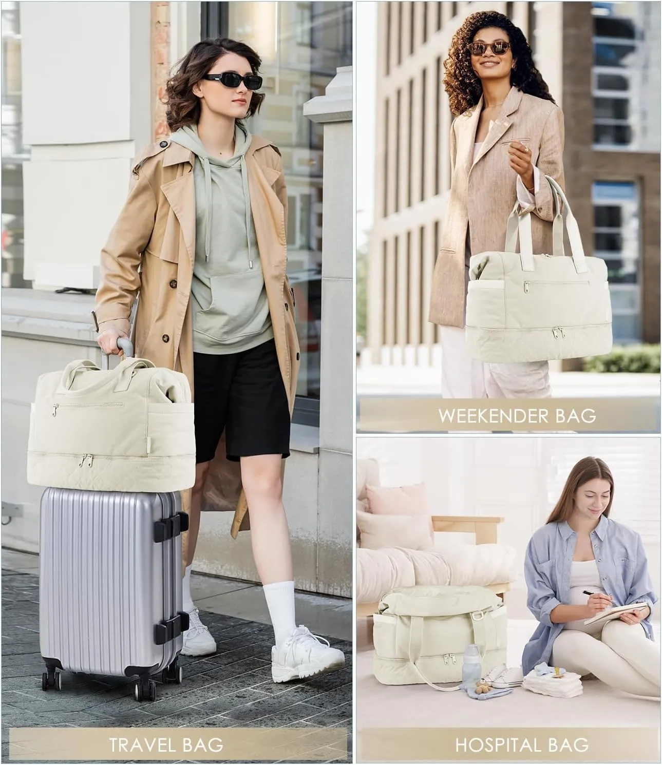 ETRONIK Weekender Bags for Women Travel, Personal Item Travel Bag with Shoe Compartment, Carry On Overnight Bag with Wet Pocket, Gym Duffel Bag for Travel, Sports, Weekend, Hospital Beige
