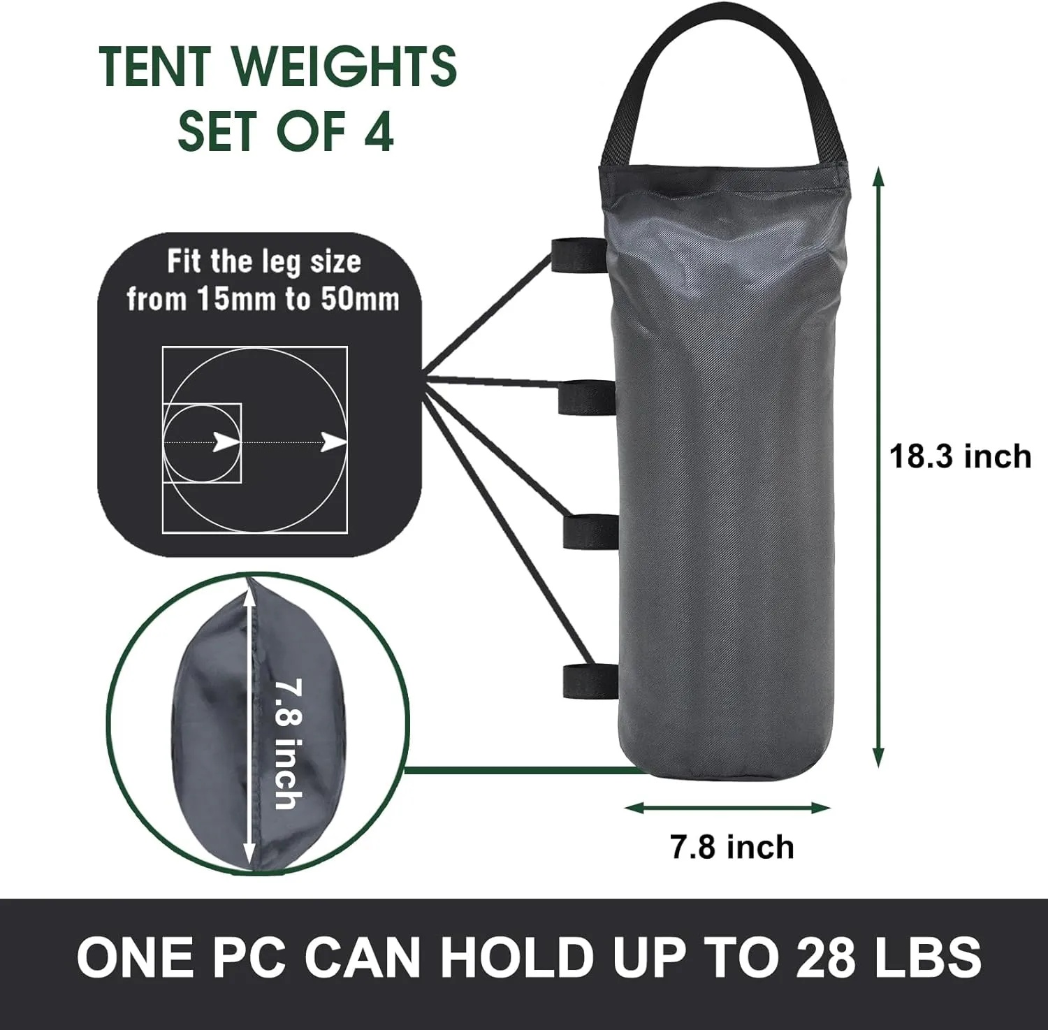 Eurmax USA Weight Capacity 112 LBS Extra Large Pop up Gazebo Weights Sand Bags for Pop up Canopy Tent Pergola Outdoor Instant Canopies,Sand Bags Without Sand, 4-Pack,(Gray)