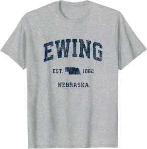 Ewing Nebraska NE Vintage Athletic Navy Sports Design T-Shirt