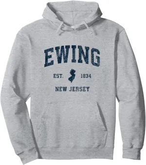 Ewing New Jersey NJ Vintage Athletic Navy Sports Design Pullover Hoodie