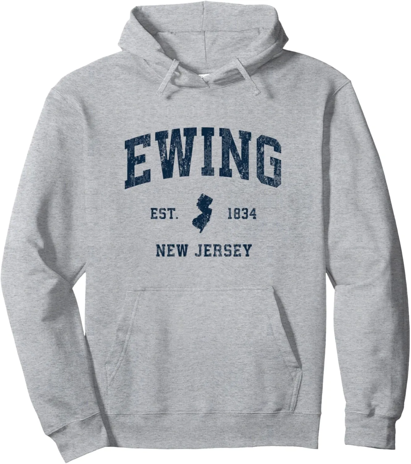 Ewing New Jersey NJ Vintage Athletic Navy Sports Design Pullover Hoodie