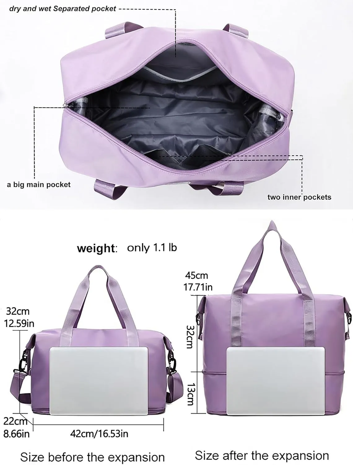 Expandable Travel Duffle Bag Weekender Carry on Overnight Bag Gym Bag for Women