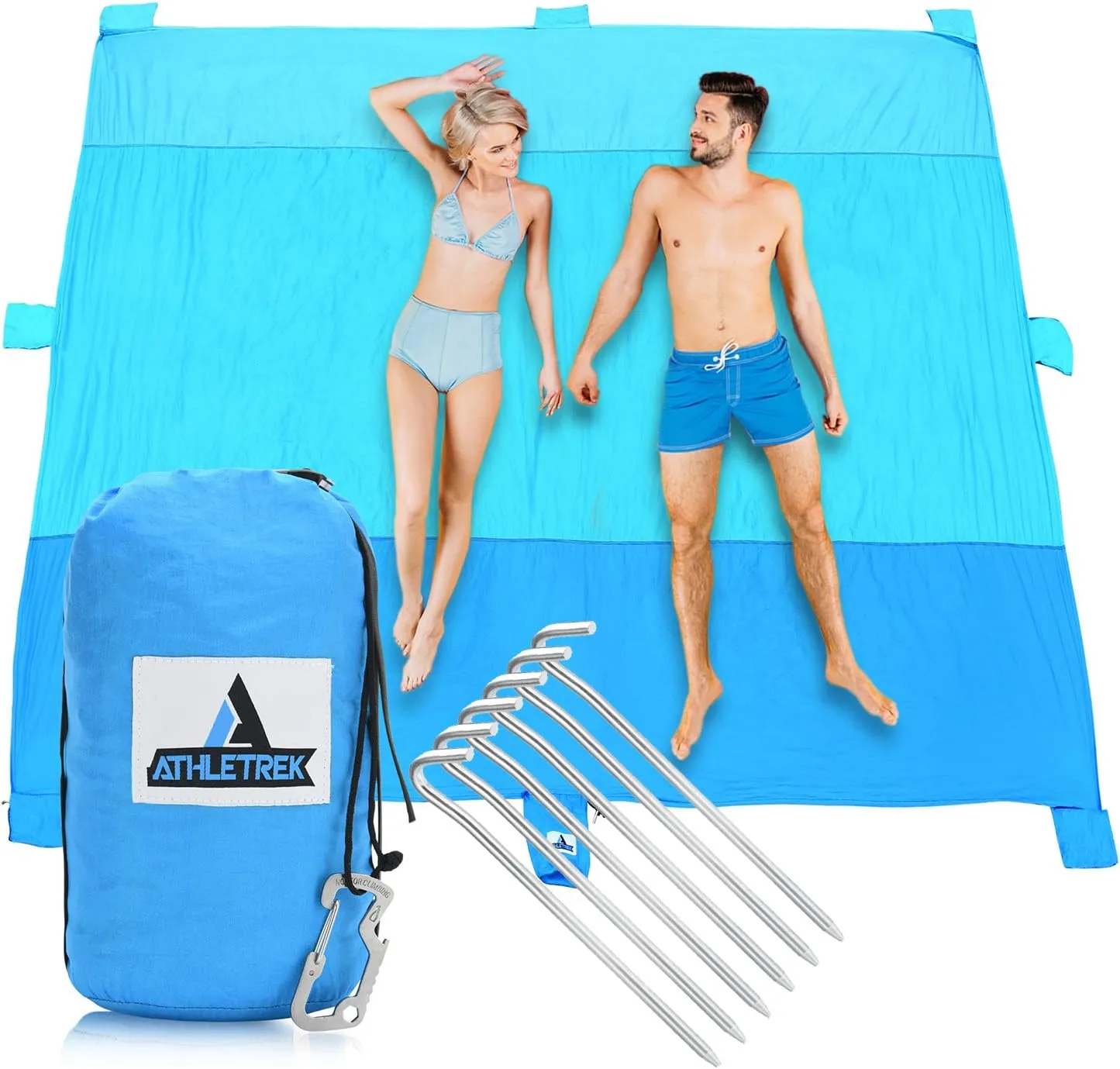 Extra Large Beach Blanket by Athletrek | Durable Sand Proof Water Resistant Beach Mat | Lightweight Quickdry 210T Ripstop Nylon | 10' x 9' Outdoor Blanket for Picnics Travel Sports Camping