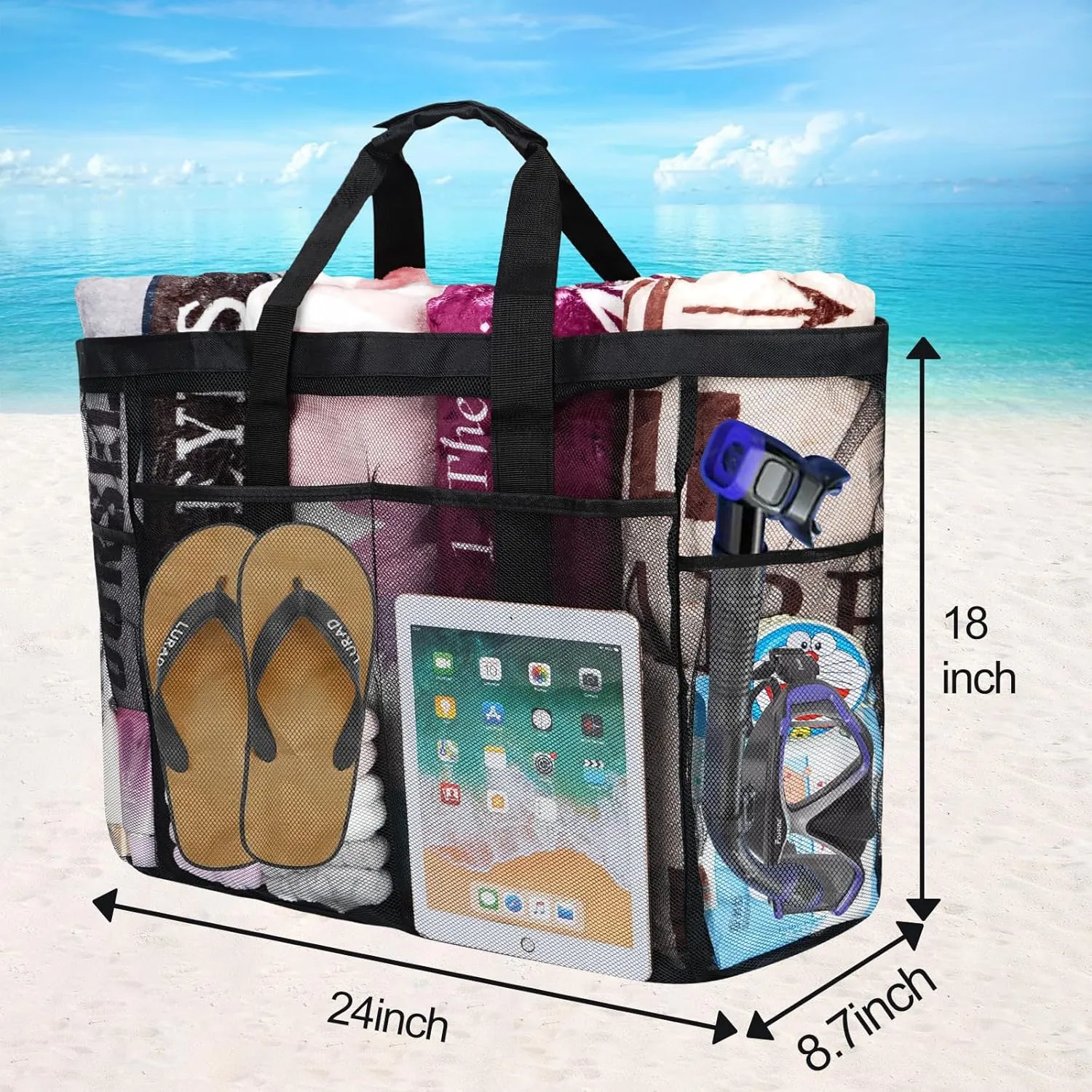 Extra Large Mesh Beach Bag, Tote Bag for Beach with Zipper
