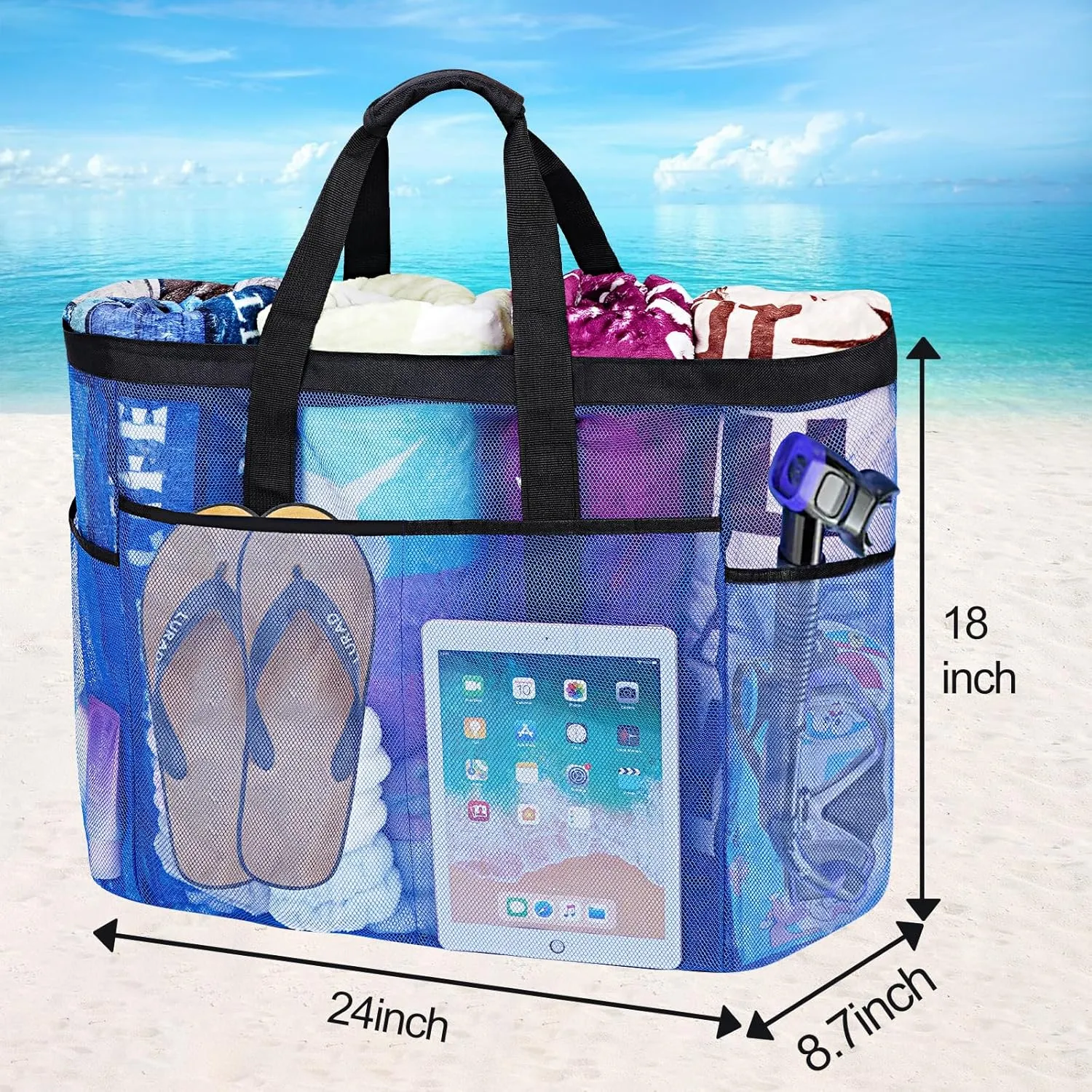Extra Large Mesh Beach Bag, Tote Bag for Beach with Zipper