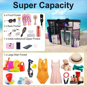 Extra Large Mesh Beach Bag, Tote Bag for Beach with Zipper