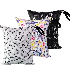 EZ Moms 3 Pcs Reusable Waterproof Wet Bag With Two Pockets For Diaper Pouch, Breast Pump Parts, Swimsuit - Waterproof Bags For Swimming, Baby