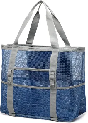 F-color Mesh Beach Bag Family - Beach Tote 9 Pockets Cruise Vacation Essentials