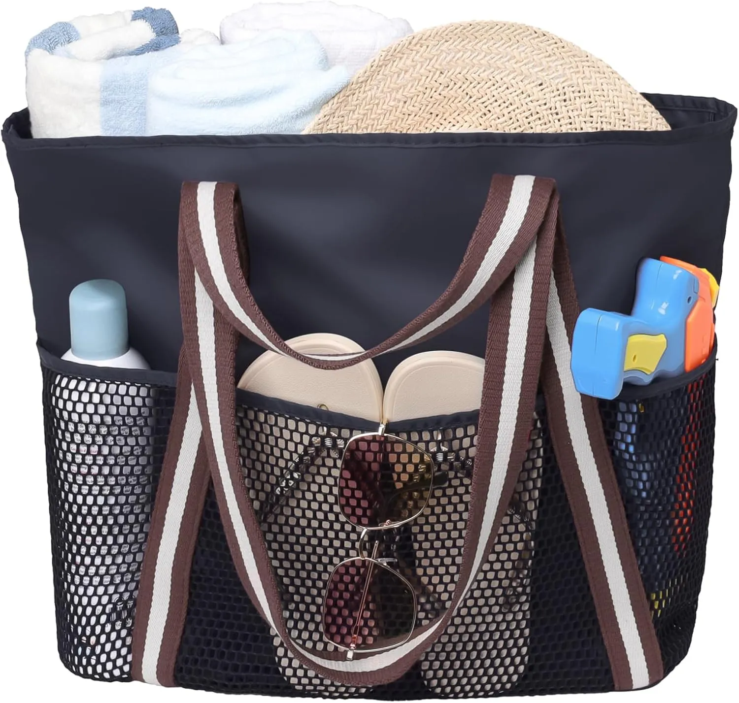 F-color Waterproof Beach Bags for Women - Machine Washable Travel Tote Bag with Zipper Cruise Swim Vacation Essentials