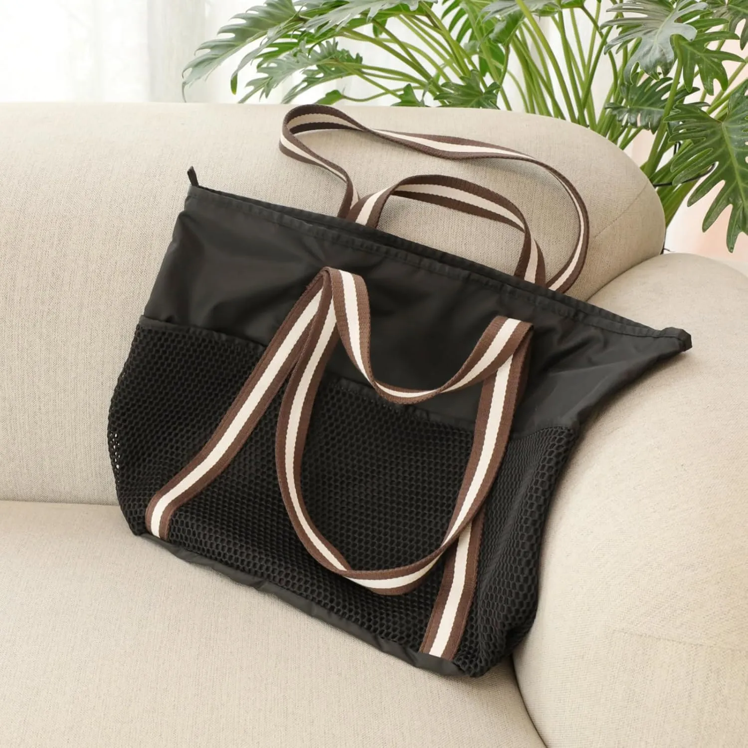 F-color Waterproof Beach Bags for Women - Machine Washable Travel Tote Bag with Zipper Cruise Swim Vacation Essentials