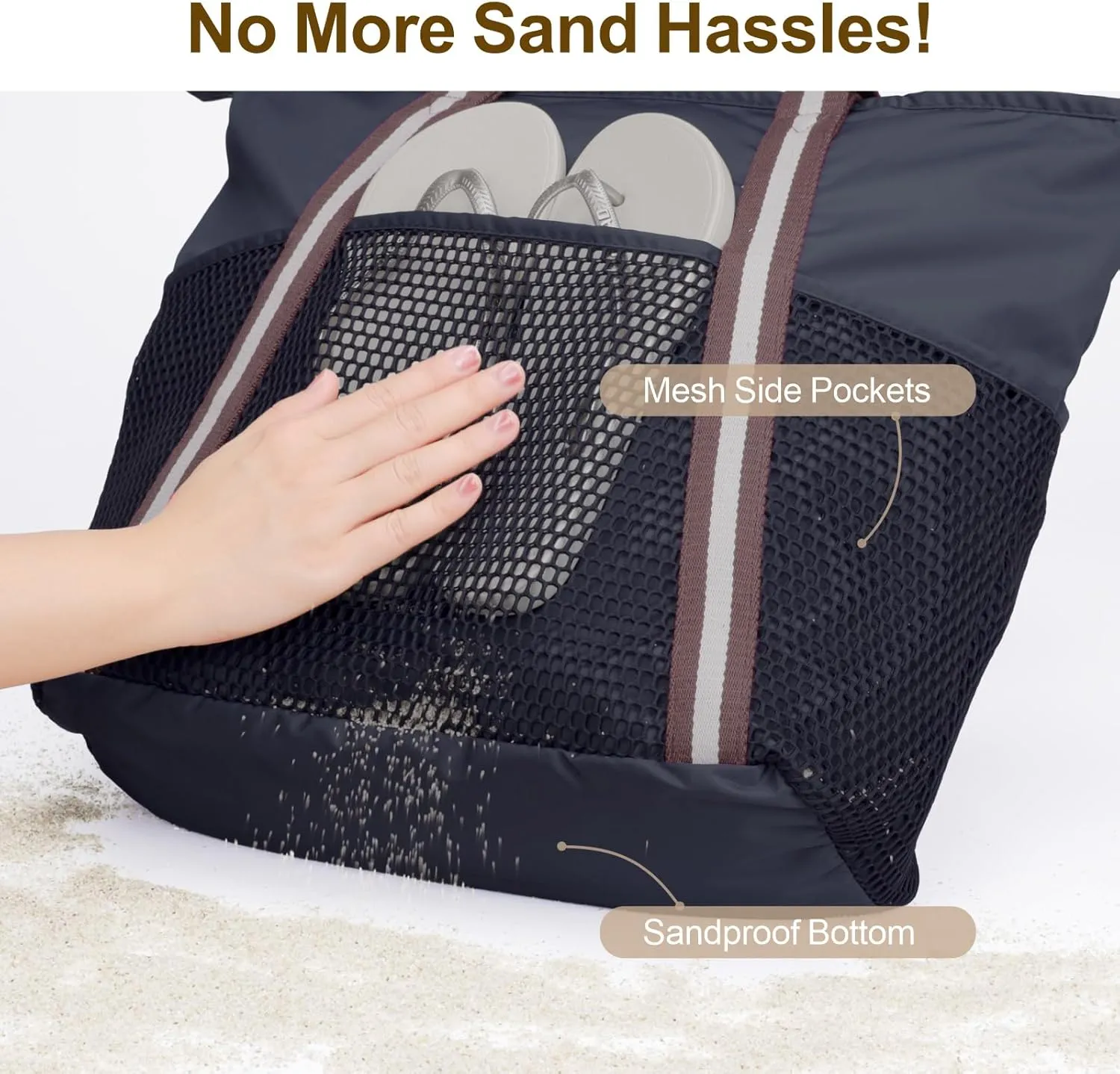 F-color Waterproof Beach Bags for Women - Machine Washable Travel Tote Bag with Zipper Cruise Swim Vacation Essentials
