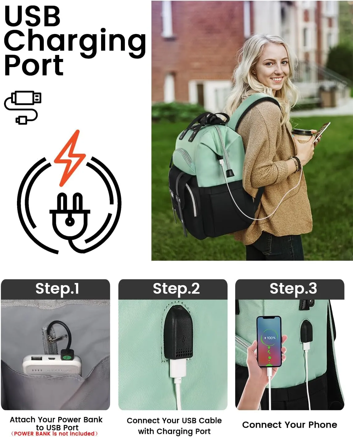 FALANKO Laptop Backpack for Women,College Work Teacher backpack for 15.6 Inch laptop with USB Charging Port,Travel Anti Theft Laptops Backpack RFID Anti Theft, Shoulder Purse Bags Green Black