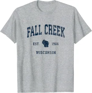 Fall Creek Wisconsin WI Vintage Athletic Navy Sports Design T-Shirt