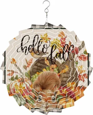 Fall Green Orange Pumpkin Wind Spinner for Yard and Garden,Thanksgiving Bird Leaves Check Hanging Wind Spinner Outdoor 3D Kinetic Wind Sculpture Spinners Indoor Outdoor Décor Ornaments Gift 10 inch