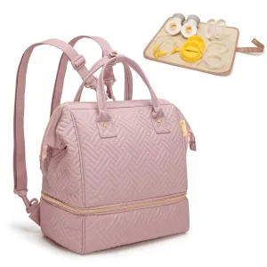 Fasrom Small Breast Pump Bag Backpack with Cooler Compatible with Momcozy and Medela Pumps, Pumping Tote with Waterproof Mat, Pink