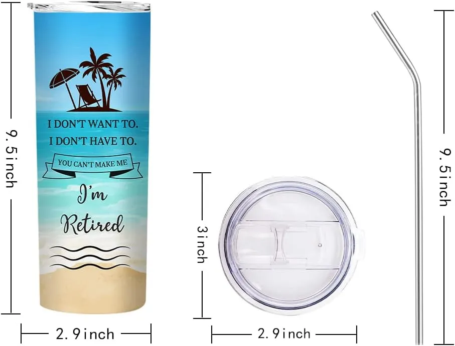 Fatbaby Retirement Gifts for Women,Happy Retirement Travel Tumbler Cup,Retired Gifts for Women Coworker,Vacuum Insulated Stainless Steel Skinny Tumbler With Lid and Straw 20oz