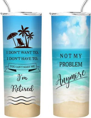 Fatbaby Retirement Gifts for Women,Happy Retirement Travel Tumbler Cup,Retired Gifts for Women Coworker,Vacuum Insulated Stainless Steel Skinny Tumbler With Lid and Straw 20oz