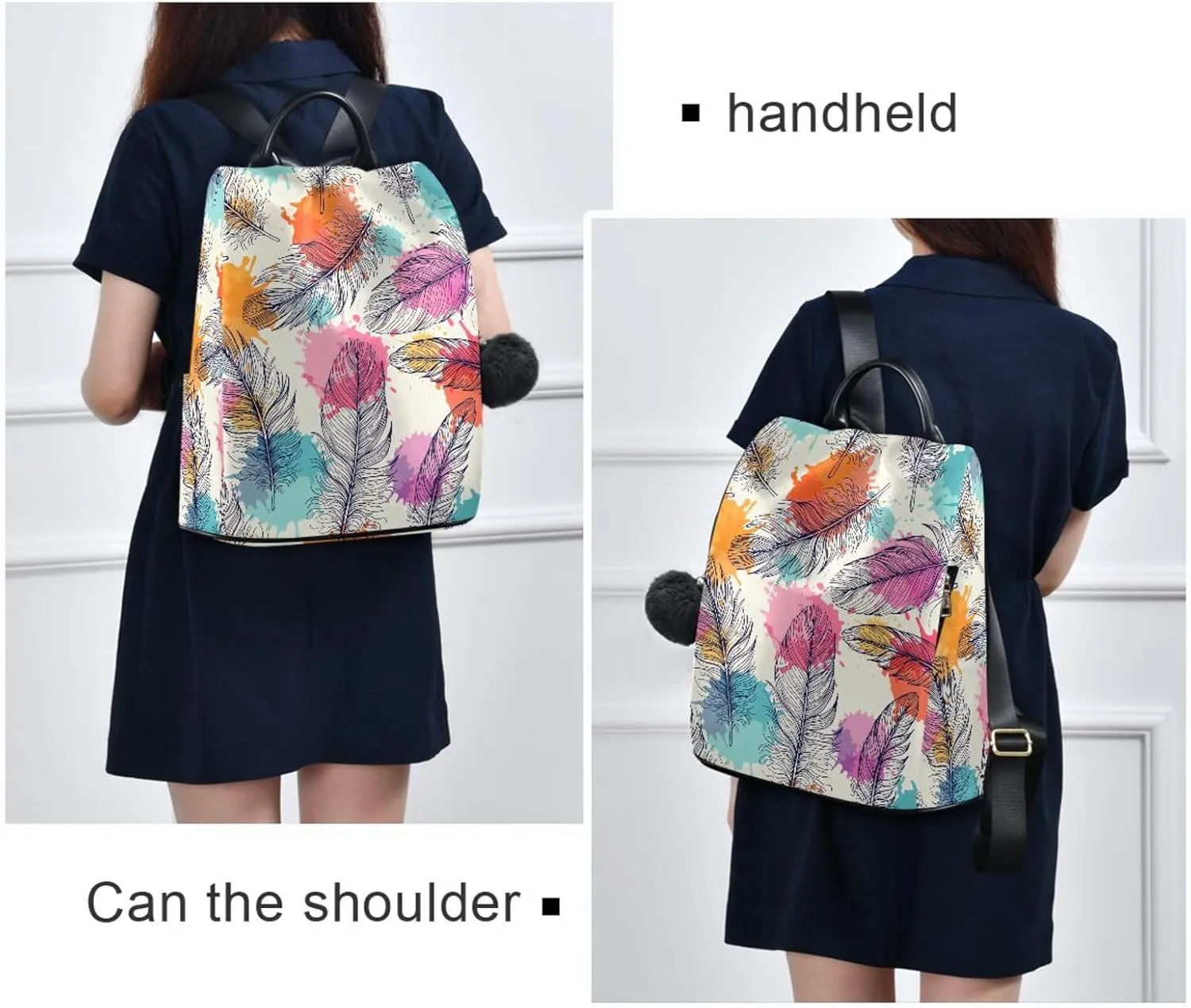 Feather Backpack Purse for Women Anti-Theft Fashion Back Pack Shoulder Bag