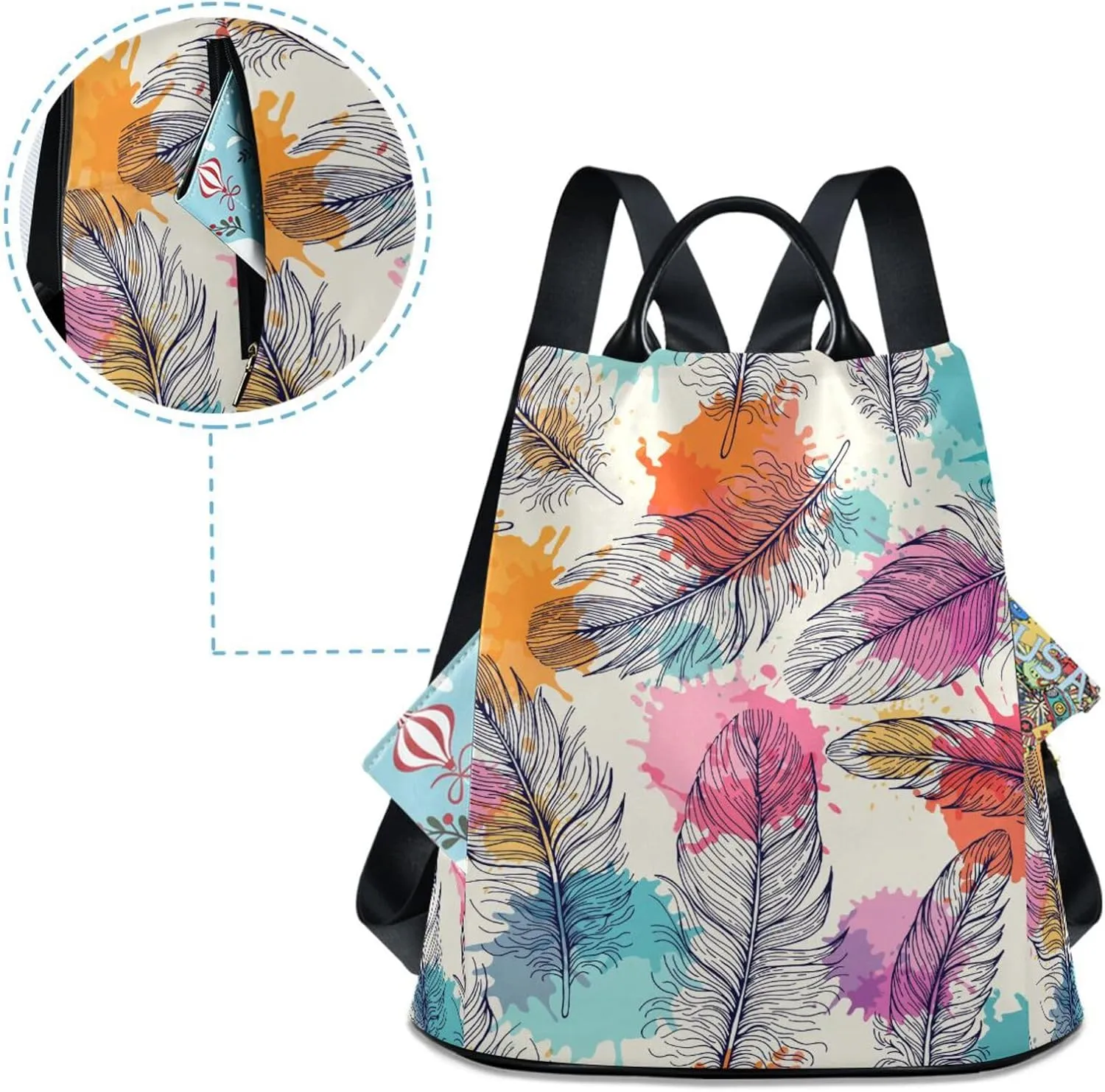Feather Backpack Purse for Women Anti-Theft Fashion Back Pack Shoulder Bag