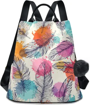 Feather Backpack Purse for Women Anti-Theft Fashion Back Pack Shoulder Bag