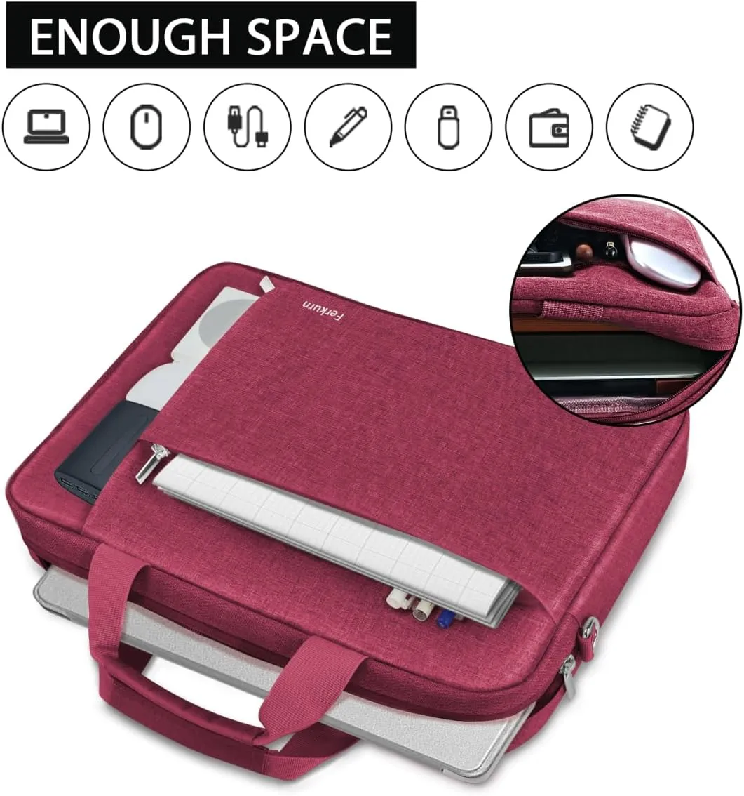 Ferkurn Laptop Bag Case for Women Men Computer Bag Compatible with HP Envy Pavilion Omen/LG Gram/MSI/Dell Inspiron XPS/Lenovo/Acer, Shoulder Strap Carrying Messenger Briefcase, Red, 15.6 16 Inch