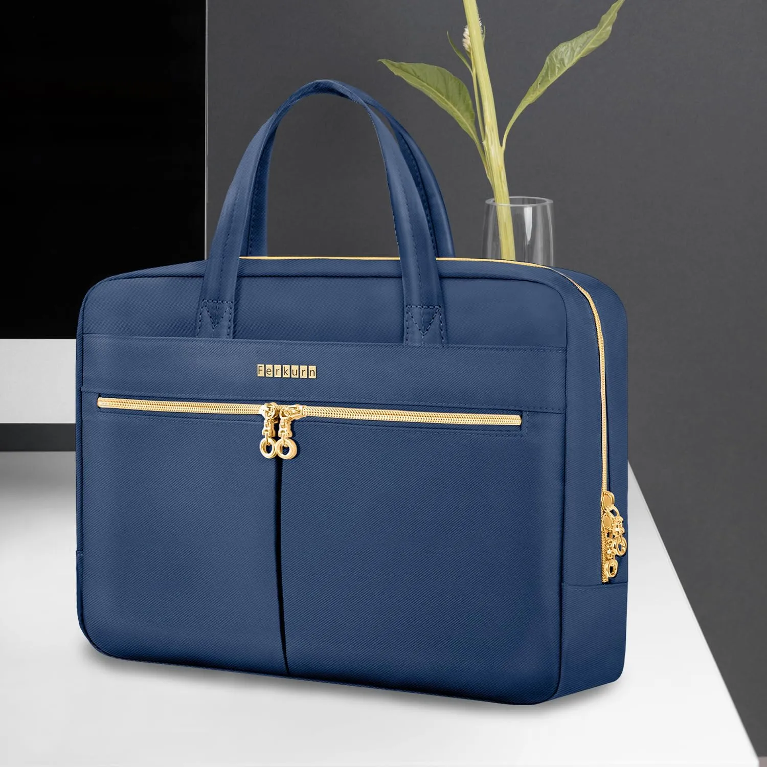 Ferkurn Laptop Bag Case Women Men Computer Bag Compatible with MacBook/HP/LG/Dell, Shoulder Strap Slim Carrying Messenger Briefcase, Blue, 17-17.3 Inch