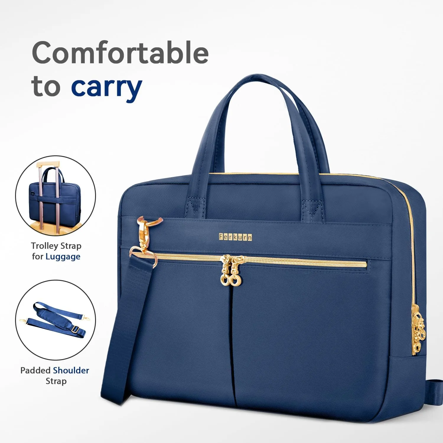 Ferkurn Laptop Bag Case Women Men Computer Bag Compatible with MacBook/HP/LG/Dell, Shoulder Strap Slim Carrying Messenger Briefcase, Blue, 17-17.3 Inch