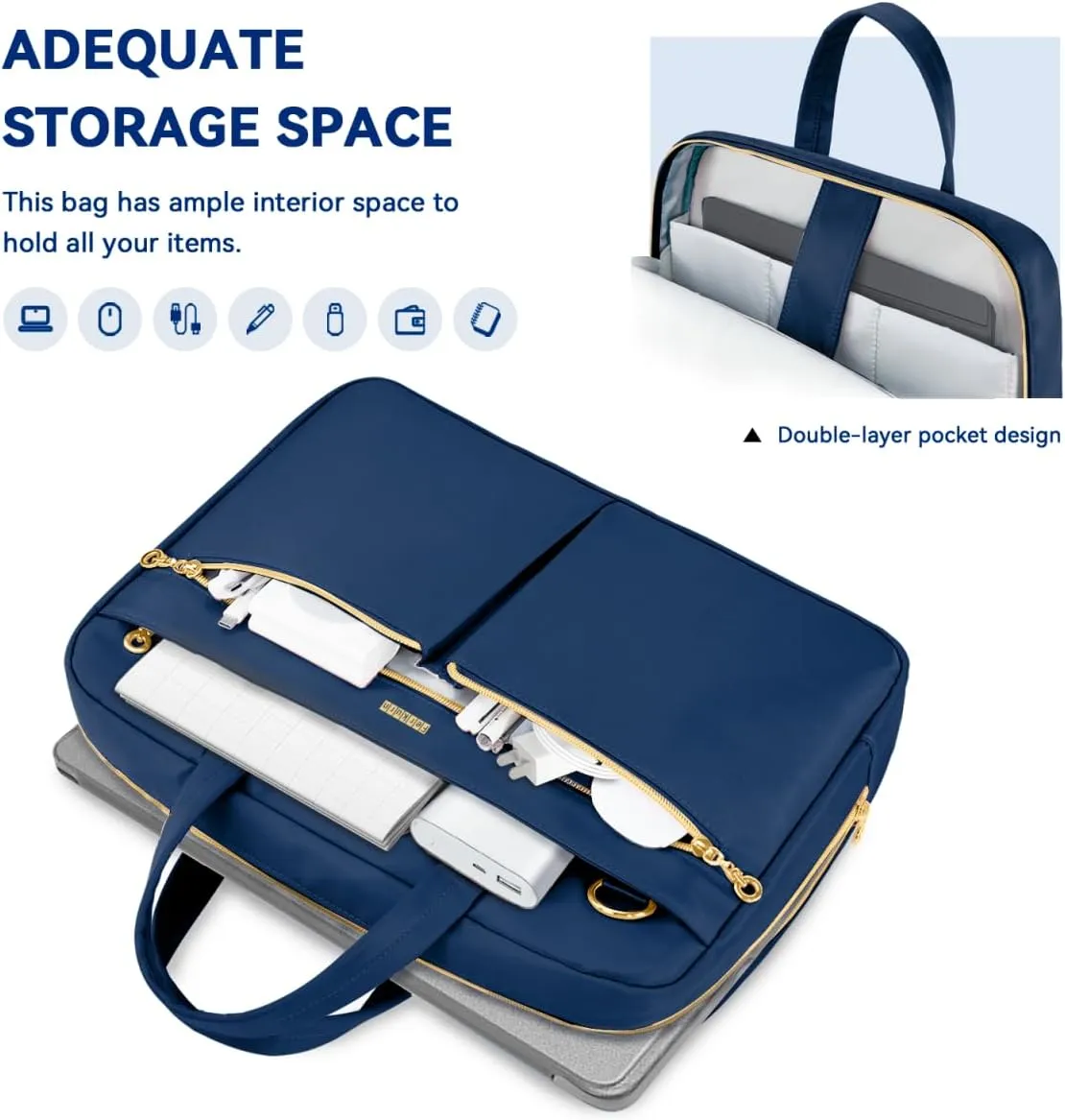 Ferkurn Laptop Bag Case Women Men Computer Bag Compatible with MacBook/HP/LG/Dell, Shoulder Strap Slim Carrying Messenger Briefcase, Blue, 17-17.3 Inch