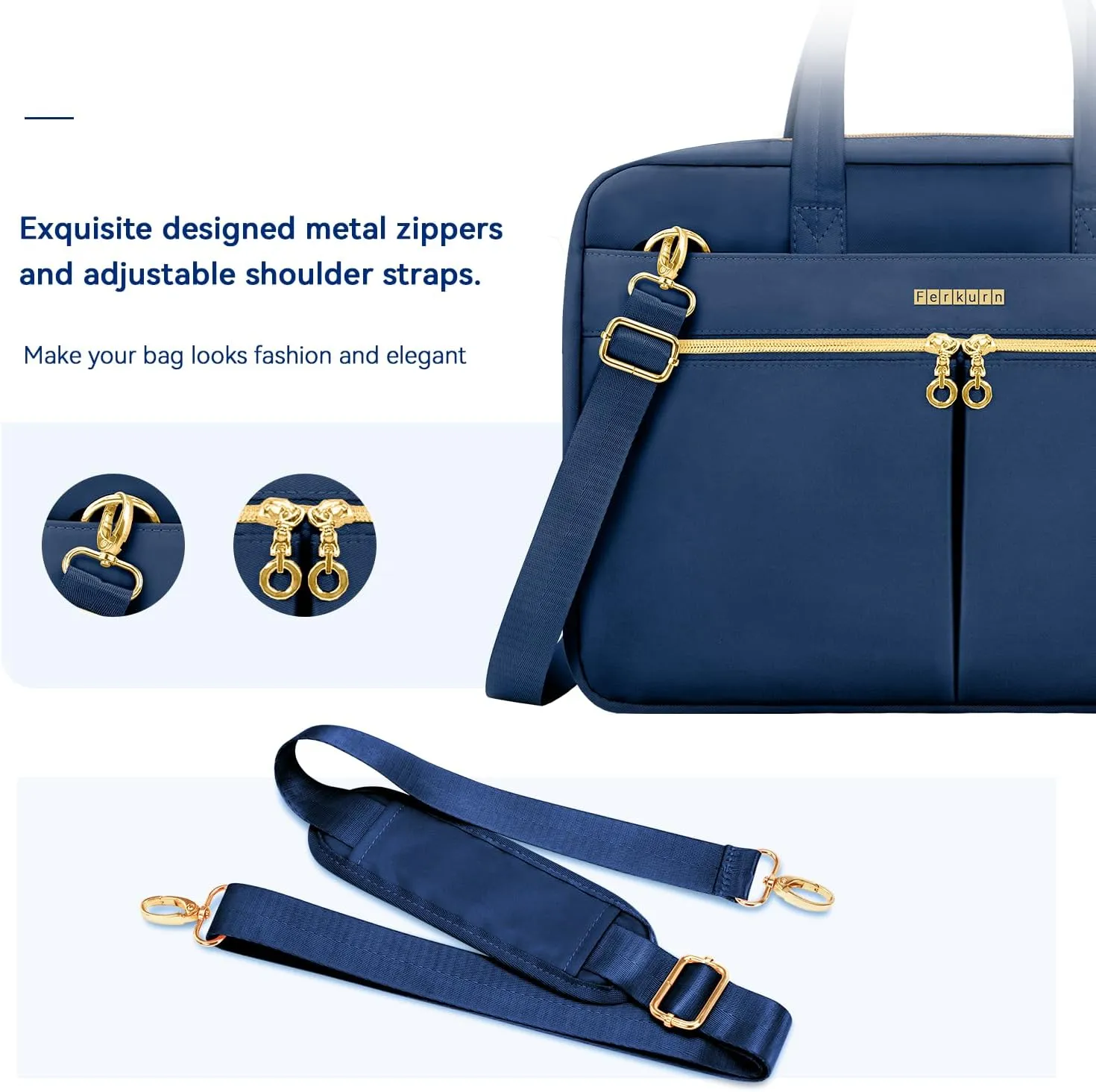 Ferkurn Laptop Bag Case Women Men Computer Bag Compatible with MacBook/HP/LG/Dell, Shoulder Strap Slim Carrying Messenger Briefcase, Blue, 17-17.3 Inch