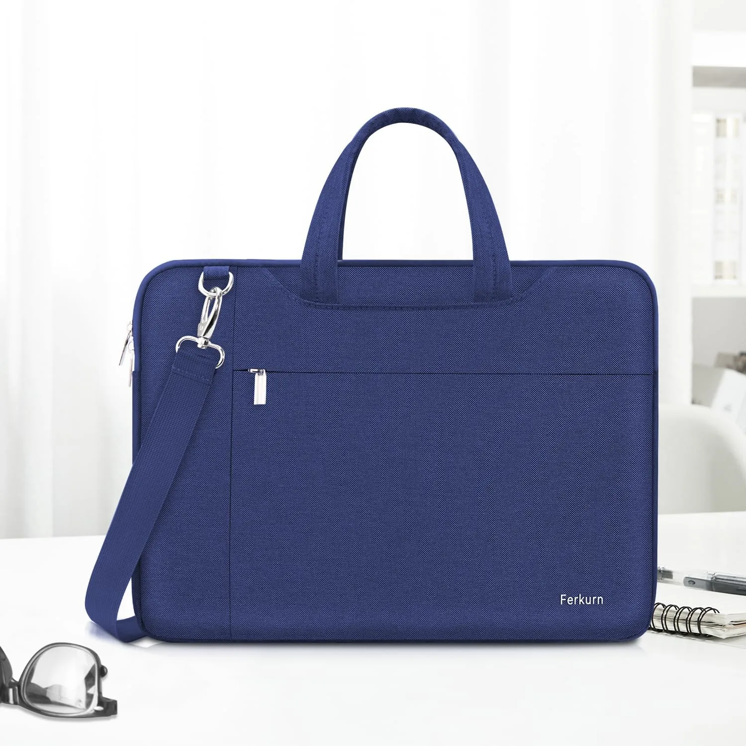 Ferkurn Laptop Bag Case Women Men Computer Sleeve with Shoulder Compatible with HP Envy Pavilion/Inspiron/Thinkpad/Vivobook/MSI/Surface,Waterproof Briefcase with Handle, Blue, 15 15.6 Inch