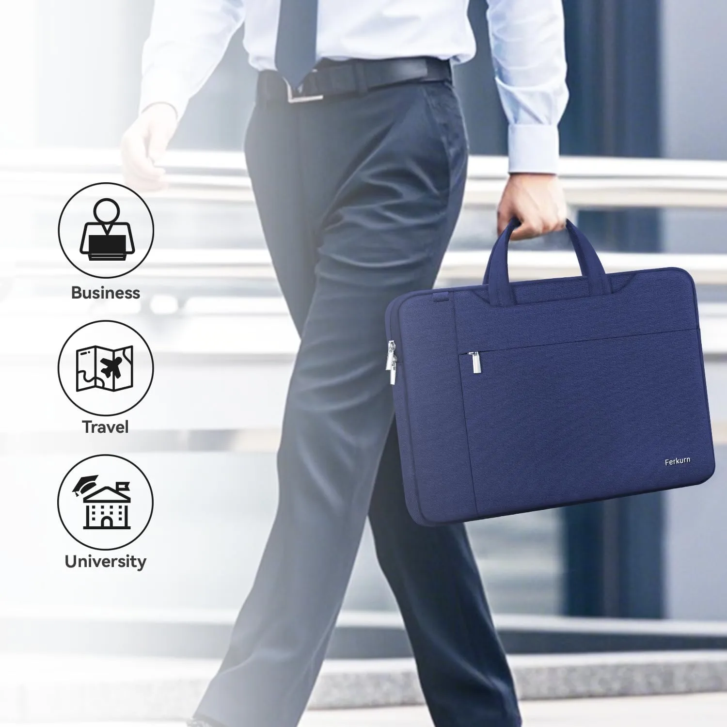 Ferkurn Laptop Bag Case Women Men Computer Sleeve with Shoulder Compatible with HP Envy Pavilion/Inspiron/Thinkpad/Vivobook/MSI/Surface,Waterproof Briefcase with Handle, Blue, 15 15.6 Inch