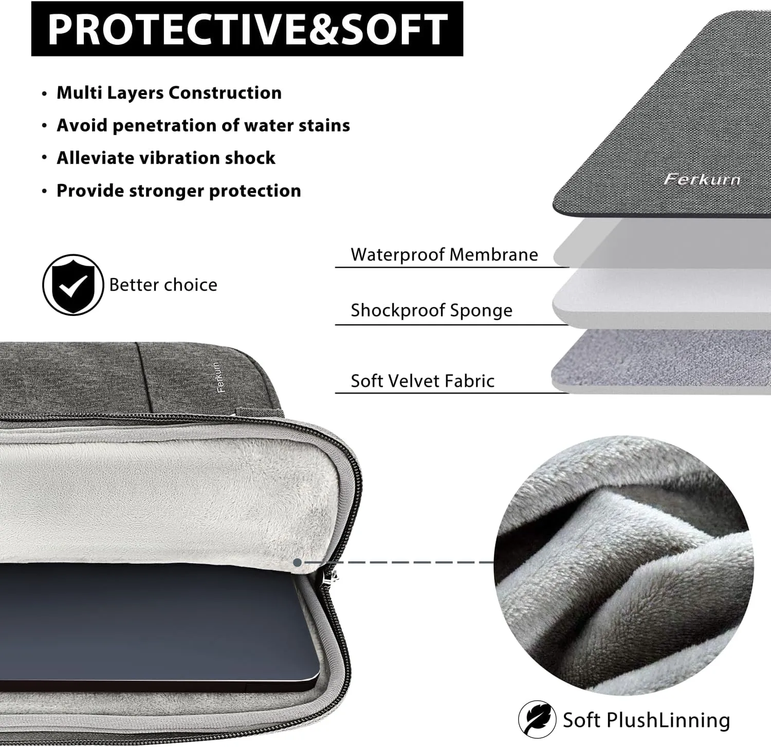 Ferkurn Laptop Case Bag Chromebook Case Sleeve for MacBook Air/Pro, Dell Inspiron, ASUS Zenbook, HP Pavilion, Lenovo IdeaPad, Samsung Chromebook, Acer, Computer Carrying Bag Cover, Grey, 11 Inch