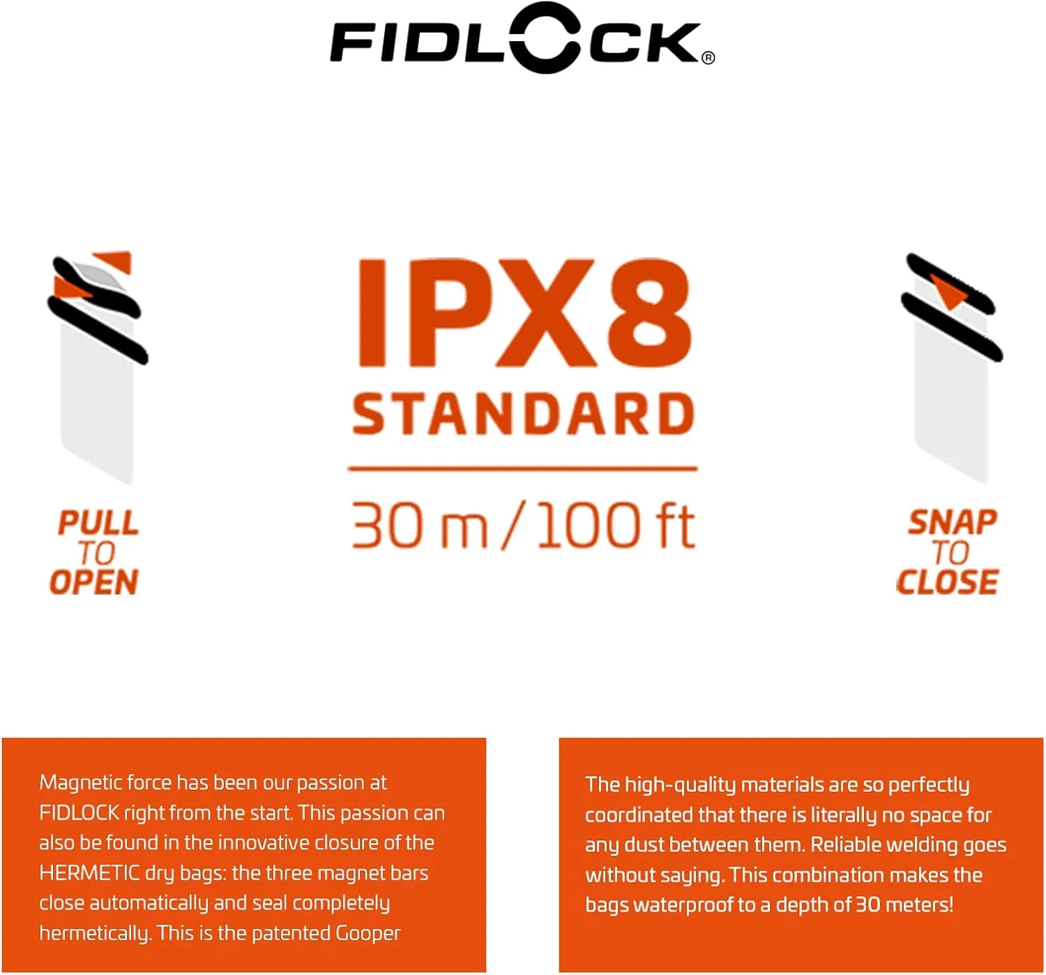 FIDLOCK Hermetic Dry Bag Medi - Flexible Magnetic Self-Sealing Bag for Cellphone | 100% Waterproof and Sand Proof - Practical Size with a Large Opening, with Lanyard Included - Transparent Petrol