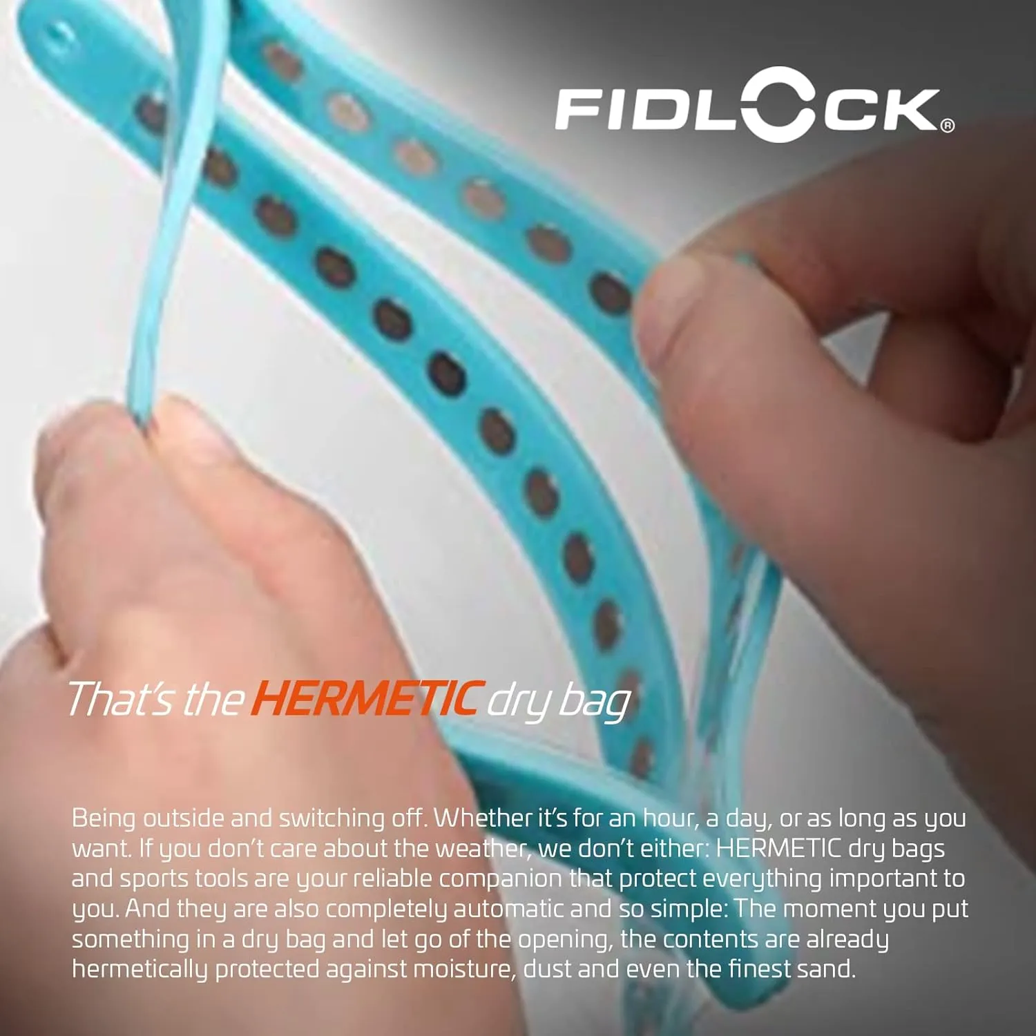 FIDLOCK Hermetic Dry Bag Medi - Flexible Magnetic Self-Sealing Bag for Cellphone | 100% Waterproof and Sand Proof - Practical Size with a Large Opening, with Lanyard Included - Transparent Petrol