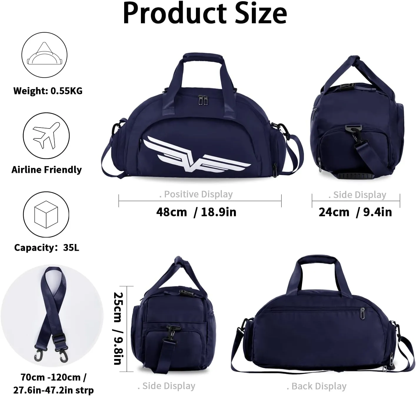 FIORETTO 30L Sports Gym Duffle Bag with Wet Pocket & Shoe Compartment, Weekender Hospital Overnight Bag for Women, Sports Holdall Backpack