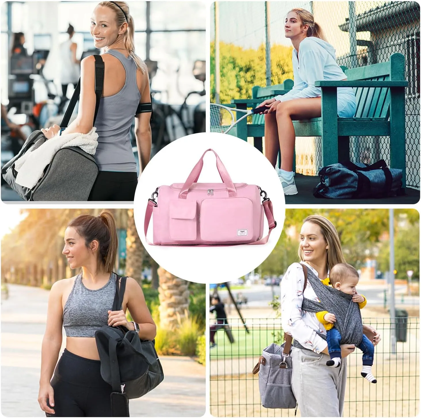 FIORETTO Women's Gym Duffle Bag with Shoes Compartment, 37L Capacity, Ideal for Travel, Gym, Sports, Duffel, Weekender
